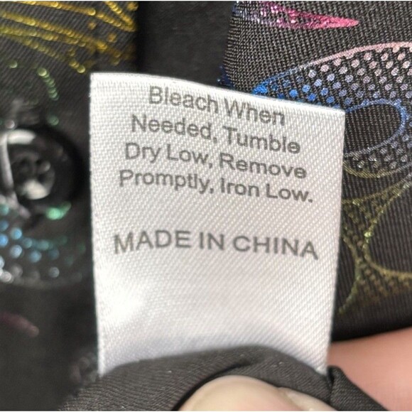 ZEROYAA Men's Metallic On Black Printed XL LongSleeve Button Dress Shirt Rainbow - Picture 6 of 10